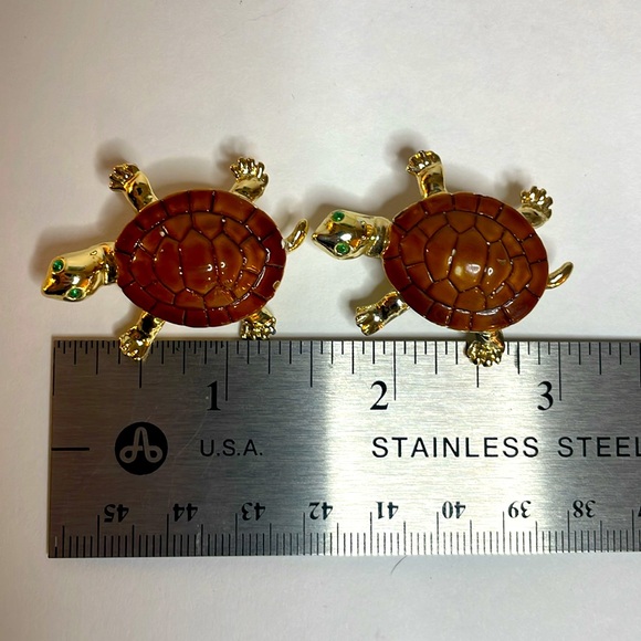 Vintage Early 1960's Turtle Figural Scatter Pins Mommy and Two Babies Unsigned - Picture 5 of 9